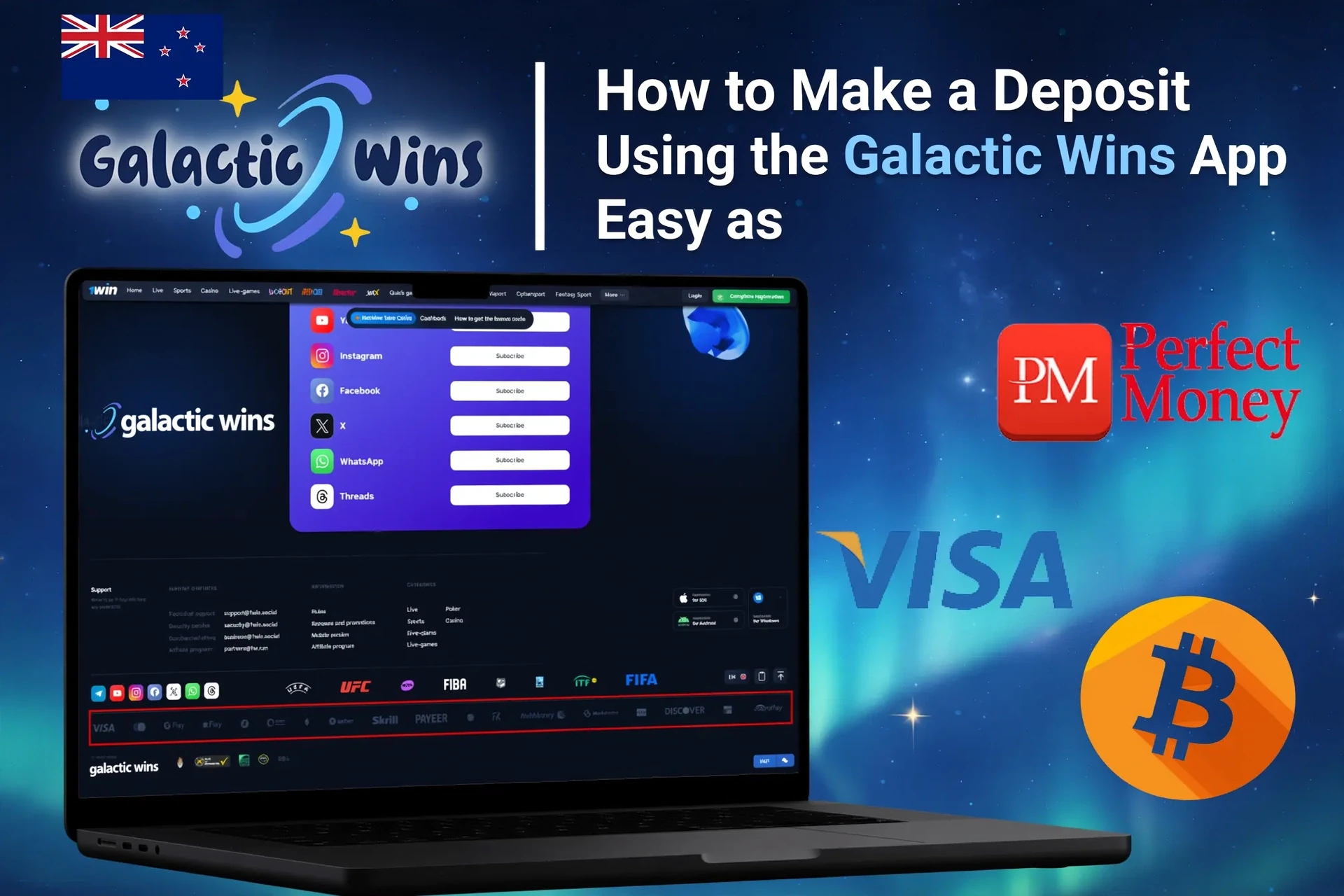 Registration process on the Galactic Wins mobile app with social login options