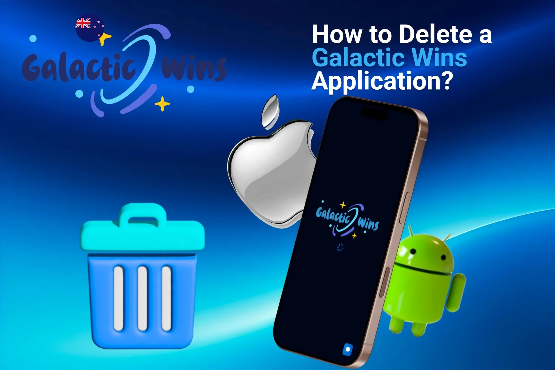 Instructions on how to delete the application from iOS and Android devices, shown with app icons