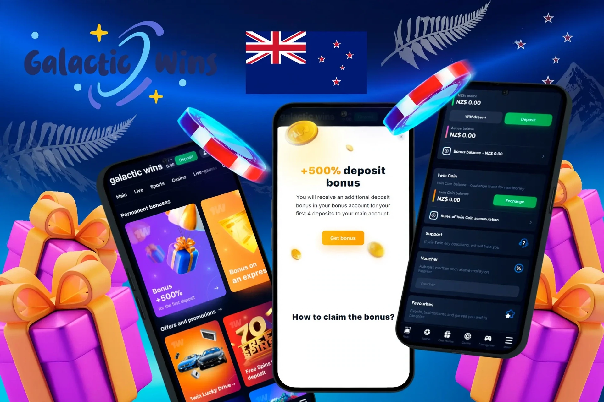 app showing instructions to claim a welcome bonus on mobile with colorful gaming elements