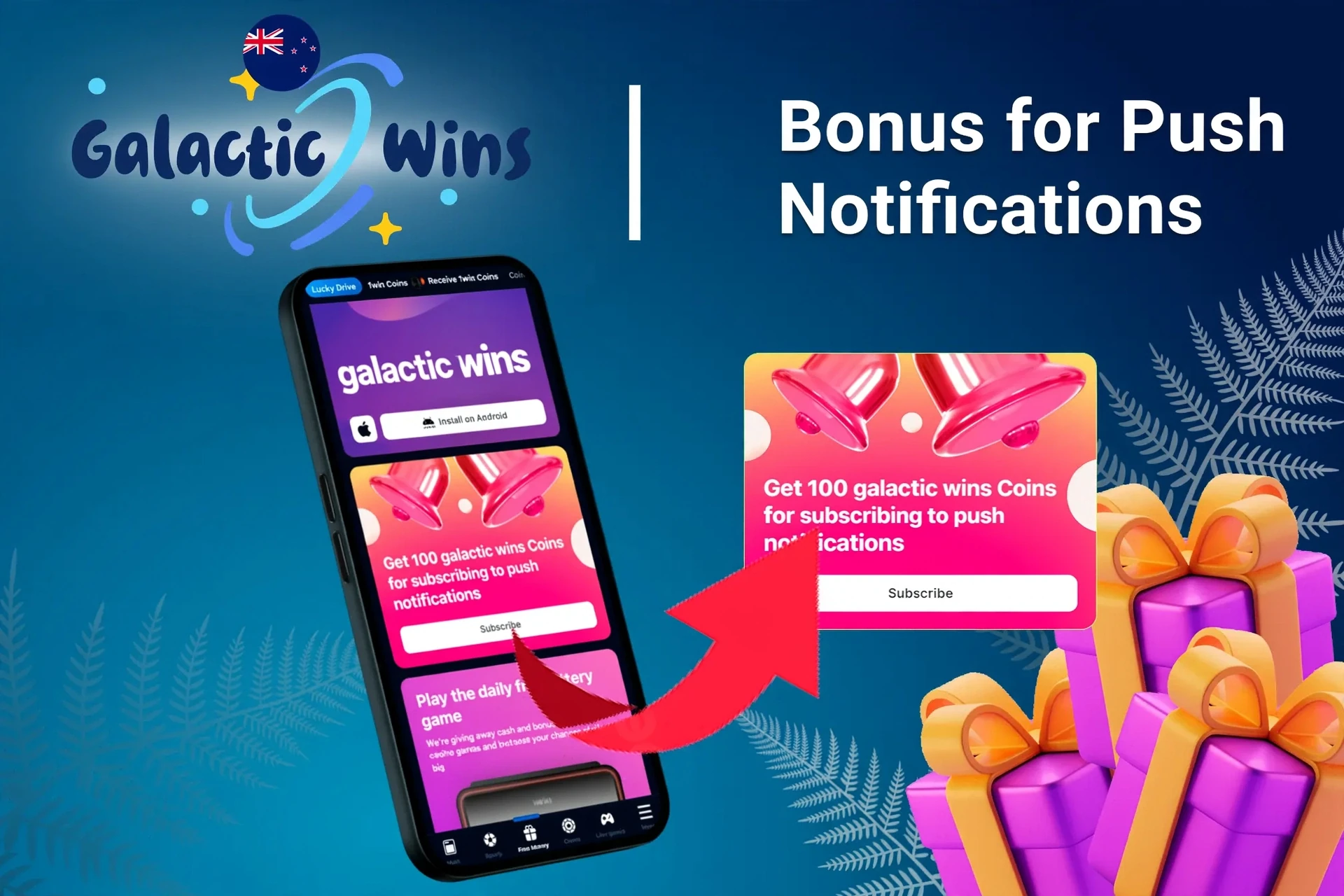 mobile app showing bonus offers and promotions with coins and poker-related graphics